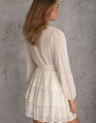 retro & icone Rochie Mini Bej deschis Cloș cu Imprimeu Metalic și Volane Enrilea
