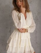 retro & icone Rochie Mini Bej deschis Cloș cu Imprimeu Metalic și Volane Enrilea