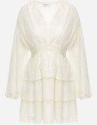 retro & icone Rochie Mini Bej deschis Cloș cu Imprimeu Metalic și Volane Enrilea