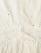 retro & icone Rochie Mini Bej deschis Cloș cu Imprimeu Metalic și Volane Enrilea