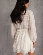 retro & icone Rochie Mini Bej Deschis cu Dungi Diagonale cu Croială Cloș cu Elastic în Talie Tennari