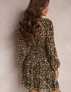retro & icone Rochie Mini Bej-Verde Evazată Decorată cu Sclipici Giannes