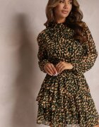 retro & icone Rochie Mini Bej-Verde Evazată Decorată cu Sclipici Giannes