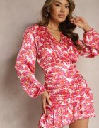 retro & icone Rochie Mini Cintrată Roz cu croială evazată și volane Ihellia