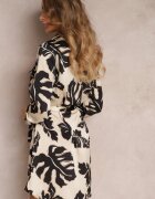 retro & icone Rochie Mini Florală Bej-Negru cu nasturi și curea din material Dossisi