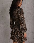 retro & icone Rochie Mini Maro cu croi evazat cu imprimeu leopard cu volane Gerttera