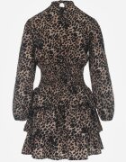 retro & icone Rochie Mini Maro cu croi evazat cu imprimeu leopard cu volane Gerttera
