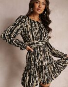 retro & icone Rochie Mini Neagră Cambrată cu Volănaș Nirtun