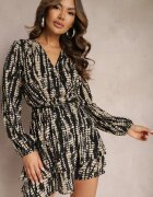 retro & icone Rochie Mini Neagră cu croială petrecută și imprimeu stil piele de șarpe Pariars