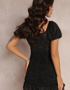 retro & icone Rochie Mini Neagră din Bumbac cu Inserții Ajurate și Mânecă Scurtă Dailania