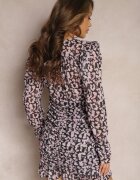 retro & icone Rochie Mini Negru-Roz Încrețită cu croială mulată și mâneci bufante Erilna