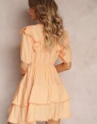 retro & icone Rochie Mini Portocalie cu Elastic în Talie și Volane Makenza