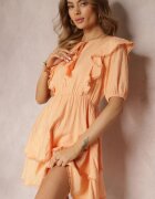 retro & icone Rochie Mini Portocalie cu Elastic în Talie și Volane Makenza