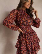 retro & icone Rochie Mini Portocalie cu Fason Cloș Decorată cu Sclipici Giannes