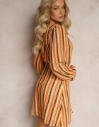 retro & icone Rochie Mini Portocalie în Dungi cu Decolteu Petrecut și Curea din Material Aketane