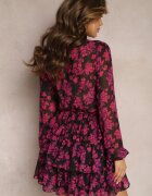 retro & icone Rochie Mini Roz cu croi evazat floral cu elastic în talie și decolteu în V Dehemella