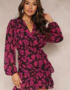 retro & icone Rochie Mini Roz cu Volane Decolteu petrecut și Volane Narooah