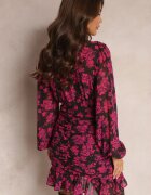 retro & icone Rochie Mini Roz cu Volane Decolteu petrecut și Volane Narooah
