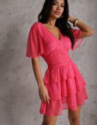 retro & icone Rochie Mini Roz cu Volane și Drapaj în Talie Kraisa