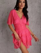 retro & icone Rochie Mini Roz cu Volane și Drapaj în Talie Kraisa