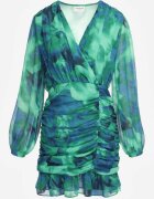 retro & icone Rochie Mini Verde Cambrată cu Decolteu Petrecut Decorată cu Încrețituri și Volan Sanitresa