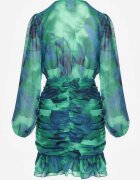 retro & icone Rochie Mini Verde Cambrată cu Decolteu Petrecut Decorată cu Încrețituri și Volan Sanitresa