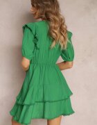 retro & icone Rochie Mini Verde cu Elastic în Talie și Volane Makenza