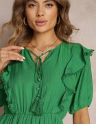 retro & icone Rochie Mini Verde cu Elastic în Talie și Volane Makenza
