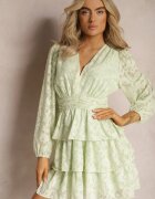 retro & icone Rochie Mini Verde deschis cu Croială Evazată cu Volane și Drapată Sealine