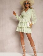 retro & icone Rochie Mini Verde deschis cu Croială Evazată cu Volane și Drapată Sealine
