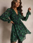 retro & icone Rochie Mini Verde-Neagră Evazată Florală Brendara