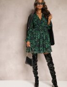 retro & icone Rochie Mini Verde-Neagră Evazată Florală Brendara