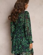retro & icone Rochie Mini Verde-Neagră Evazată Florală Brendara
