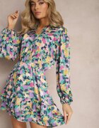 retro & icone Rochie Mini Violet-Verde Colorată cu Croială Cloș cu Volănaș Gialuna