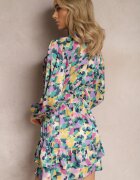 retro & icone Rochie Mini Violet-Verde Colorată cu Croială Cloș cu Volănaș Gialuna