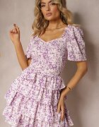 retro & icone Rochie mov cu croi evazat cu volane cu imprimeu mic Uveria