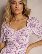 retro & icone Rochie mov cu croi evazat cu volane cu imprimeu mic Uveria