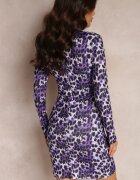 retro & icone Rochie Mov cu imprimeu leopard cu încrețituri Delfe