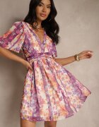 retro & icone Rochie mov cu motiv floral Riniria