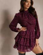 retro & icone Rochie Mov de Dantelă Cambrată cu Volane Odrasja
