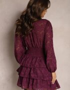 retro & icone Rochie Mov de Dantelă Cambrată cu Volane Odrasja