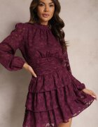 retro & icone Rochie Mov de Dantelă Cambrată cu Volane Odrasja
