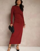 retro & icone Rochie Mulată Bordeaux Decorată cu Drapaj Nalindrae