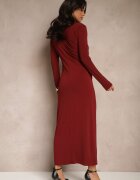 retro & icone Rochie Mulată Bordeaux Decorată cu Drapaj Nalindrae