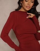 retro & icone Rochie Mulată Bordeaux Decorată cu Drapaj Nalindrae