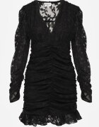 retro & icone Rochie Mulată Mini Neagră cu Drapaj și Model pe Plasă Welisia