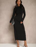 retro & icone Rochie Mulată Neagră Decorată cu Drapaj Nalindrae