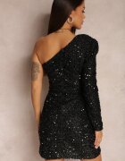 retro & icone Rochie Neagră Asimetrică Paietată Ecie