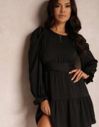 retro & icone Rochie Neagră Cambrată cu Volane Casserona