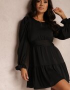 retro & icone Rochie Neagră Cambrată cu Volane Casserona